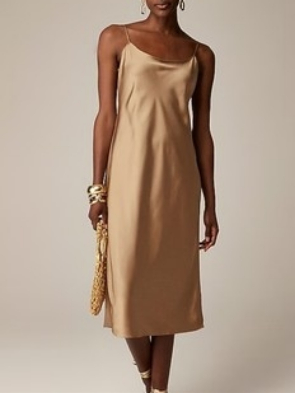 J. Crew Gold Satin Slip Midi Dress